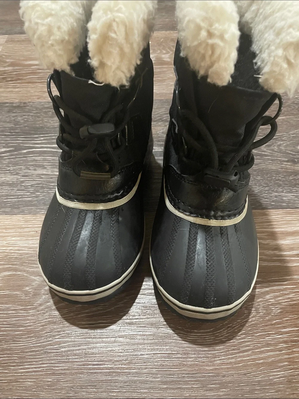 Sorel Kids Black Boots with Cream Faux-Fur Cuff